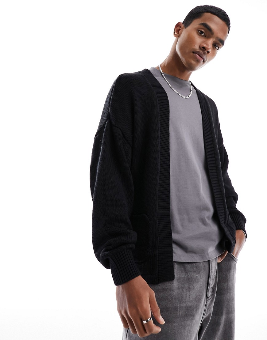 ADPT oversized kitted cardigan in black