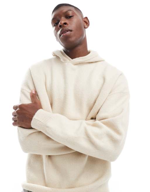 Adpt Oversized Knit Hoodie in cream White