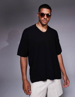 Adpt Oversized Knit Split Neck Polo