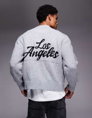 Adpt Oversized Knit Sweater With Los Angeles Print In Gray