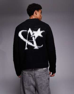 Adpt Oversized Knit Sweater With Star Graphic In Black