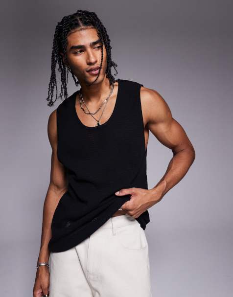 ADPT oversized knitted crochet singlet in black - view 1