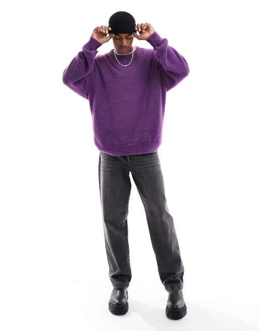 Mens purple crew neck on sale sweater