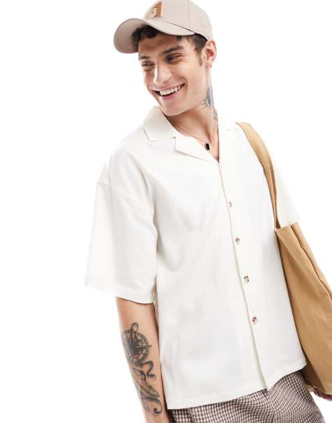ADPT oversized linen mix revere collar in white - view 1