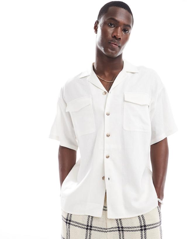 ADPT - oversized linen mix shirt with double pocket in white