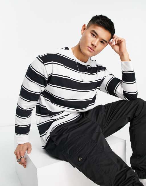 Black long sleeve shop shirt with white stripes