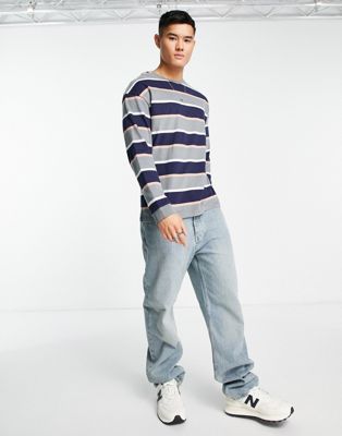 oversized long sleeve t-shirt in gray with stripes-Green