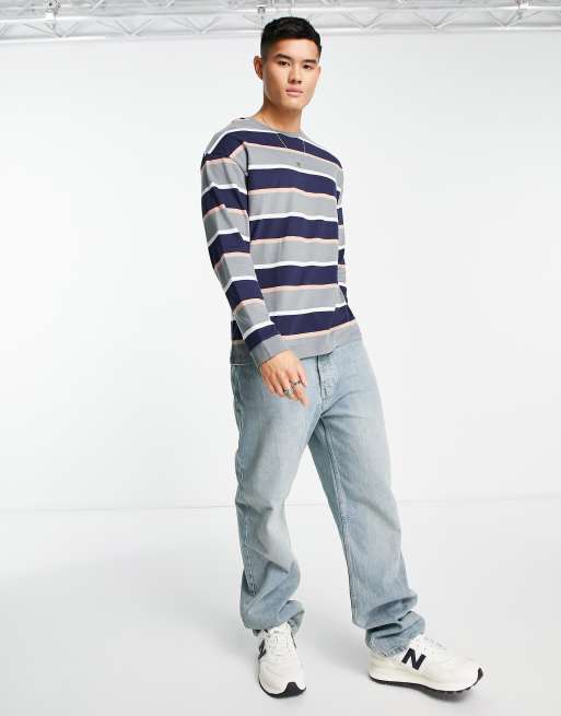 ADPT oversized long sleeve t-shirt in grey with stripes