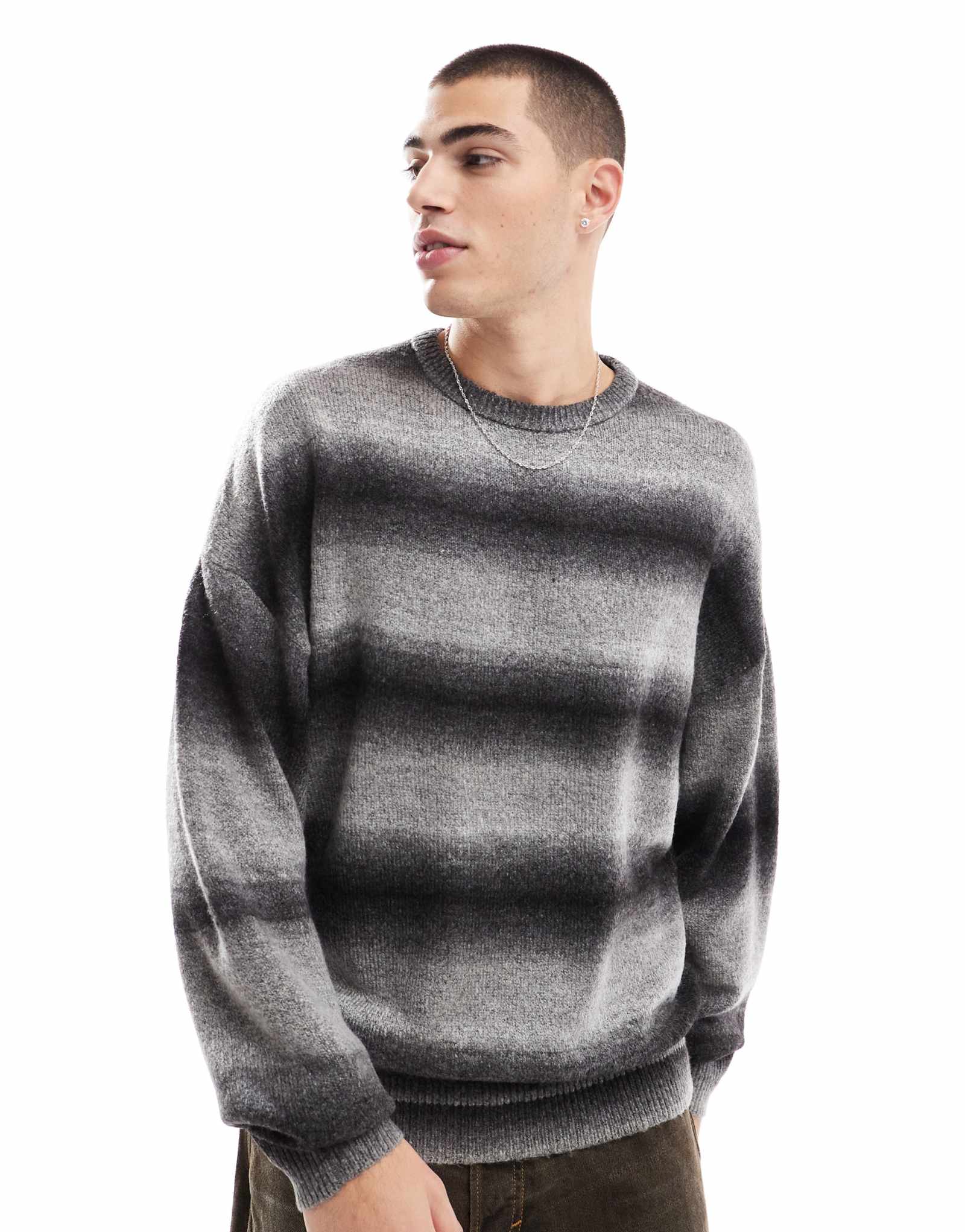 Свитер в полоску ADPT oversize ombre серого цвета 