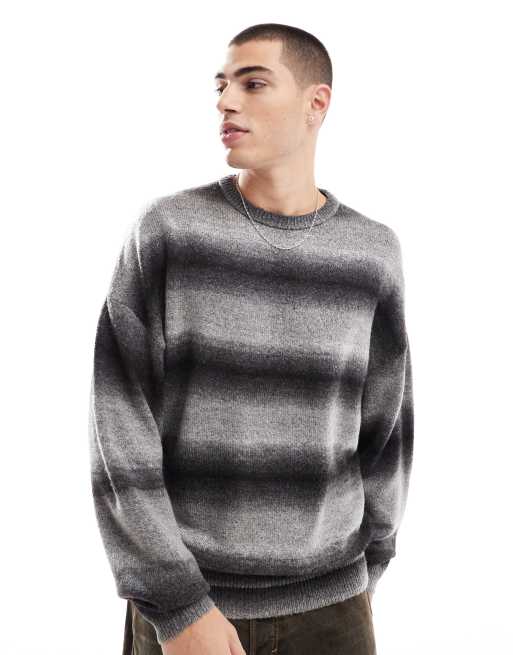 ADPT oversized ombre stripe sweater in gray 