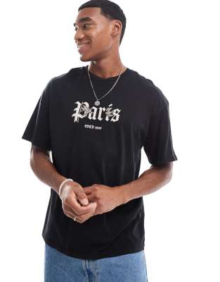 oversized paris print t-shirt in washed black