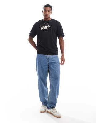 Adpt Oversized Paris Print T-shirt In Black