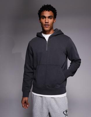 Adpt Oversized Quarter Zip Hoodie In Black