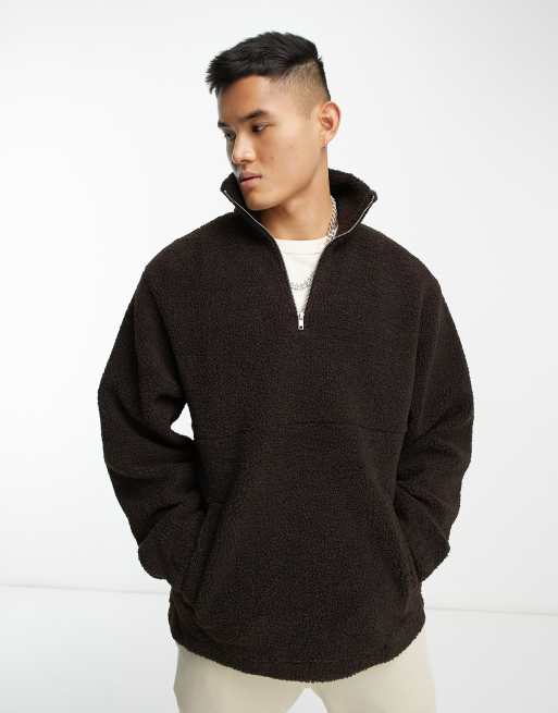 ADPT oversized quarter zip teddy fleece in chocolate | ASOS