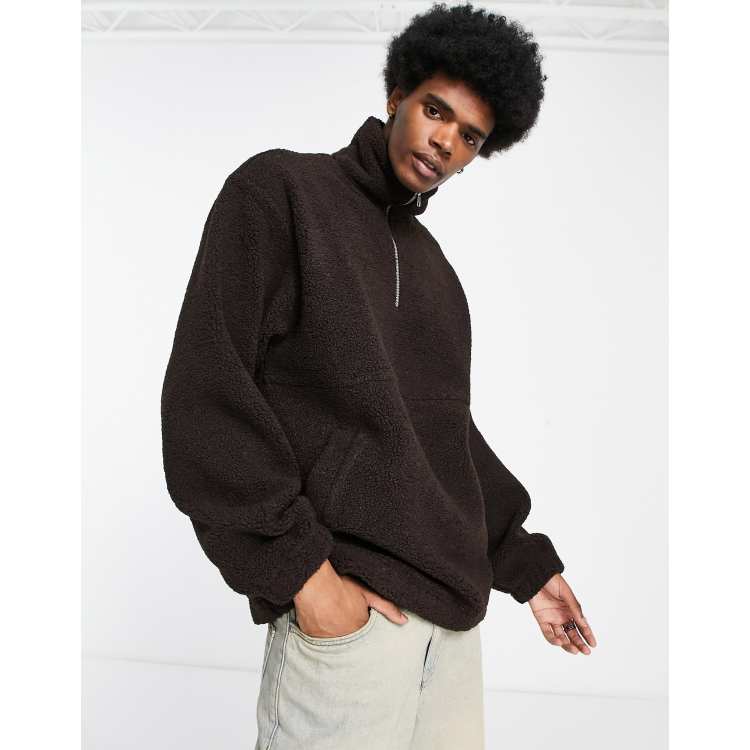 ADPT oversized quarter zip teddy fleece in chocolate ASOS