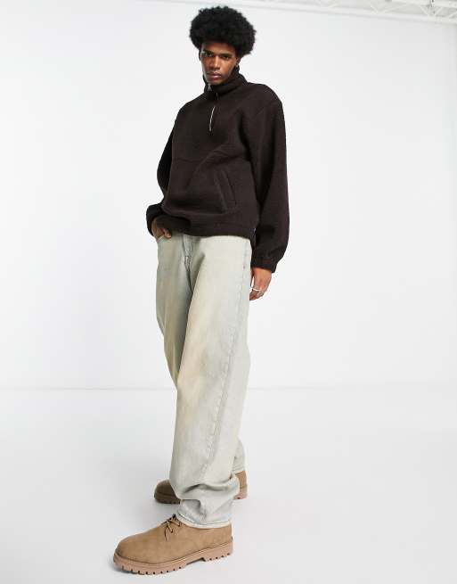 ADPT oversized quarter zip teddy fleece in chocolate