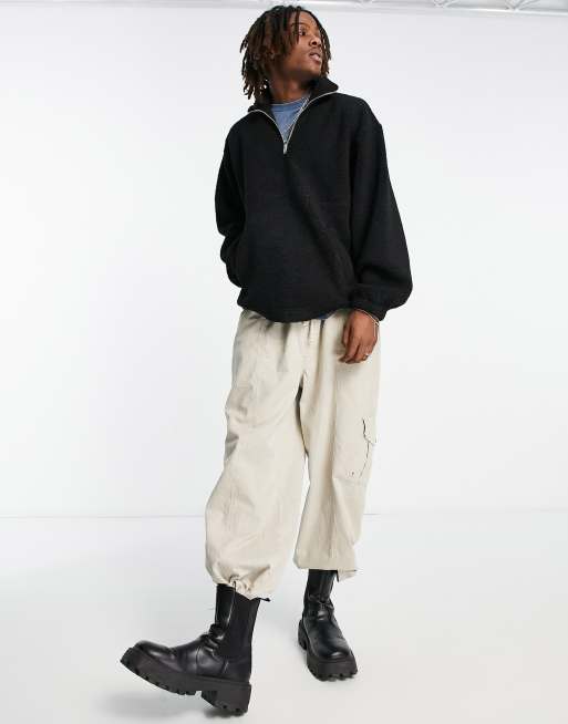 ADPT oversized quarter zip teddy jumper in black ASOS