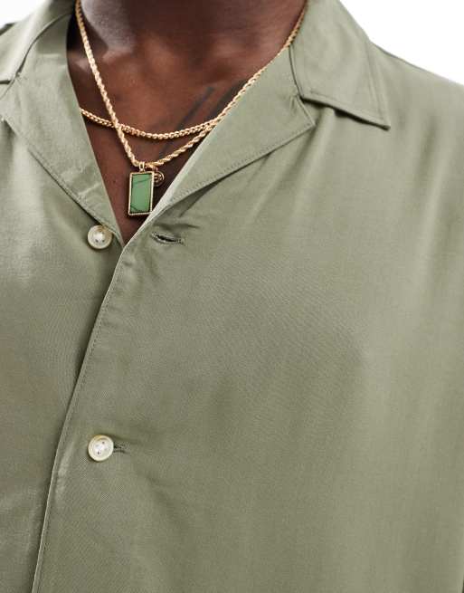 ADPT oversized revere collar shirt in khaki