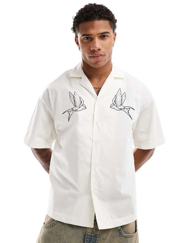 ADPT - oversized revere collar shirt with bird placement print