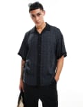 [ADPT] ADPT oversized revere collar shirt with border print in grey M Asphalt