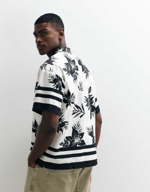 ADPT oversized revere collar shirt with floral print in black , 3 of 5