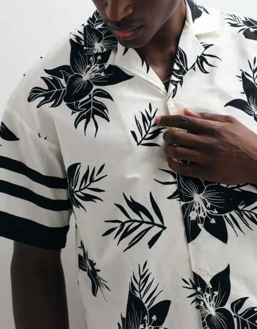 ADPT oversized revere collar shirt with floral print in black , 4 of 5