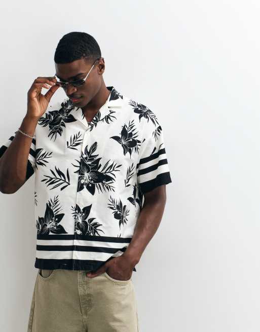 ADPT oversized revere collar shirt with floral print in black , 5 of 5