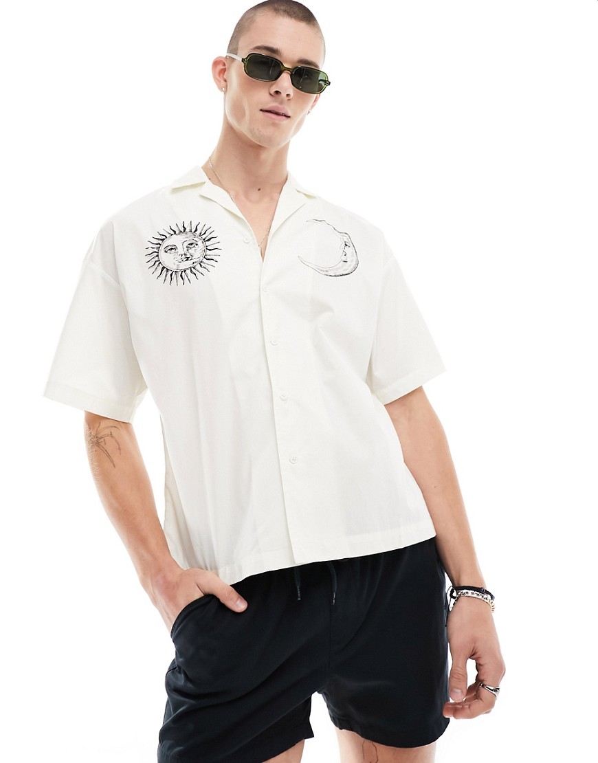 ADPT oversized revere collar shirt with sun and moon placement print-White