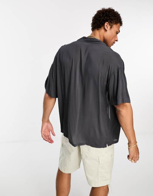 ADPT oversized revere collar short sleeve shirt in grey, 4 of 4