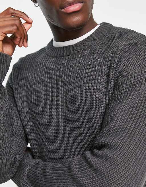 Heavy Ribbed Pullover Sweater - Grey