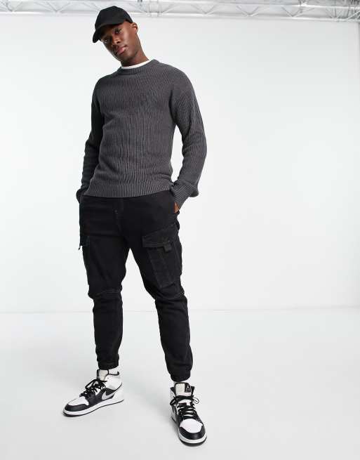 Black pants shop gray sweater