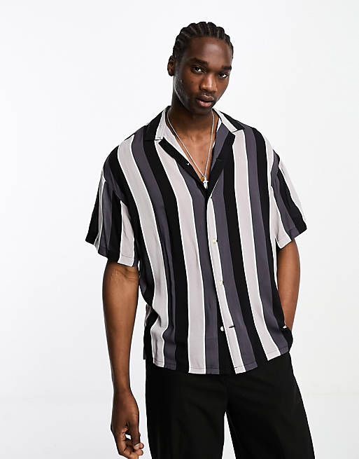 ADPT oversized shirt in black with tonal stripes | ASOS