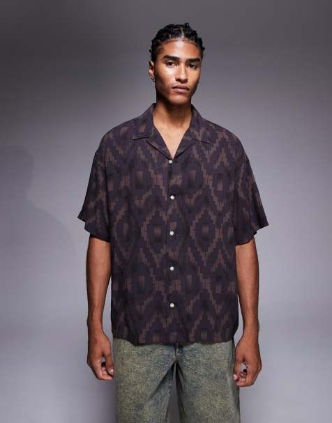 ADPT oversized shirt in brown geometric print - view 1