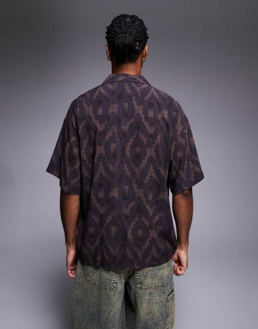 ADPT oversized shirt in brown geometric print, 2 of 4