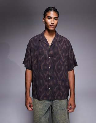 ADPT oversized shirt in geometric print in brown - view 1