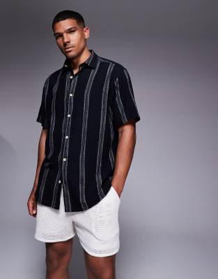 ADPT ADPT oversized short sleeve shirt in black stripe
