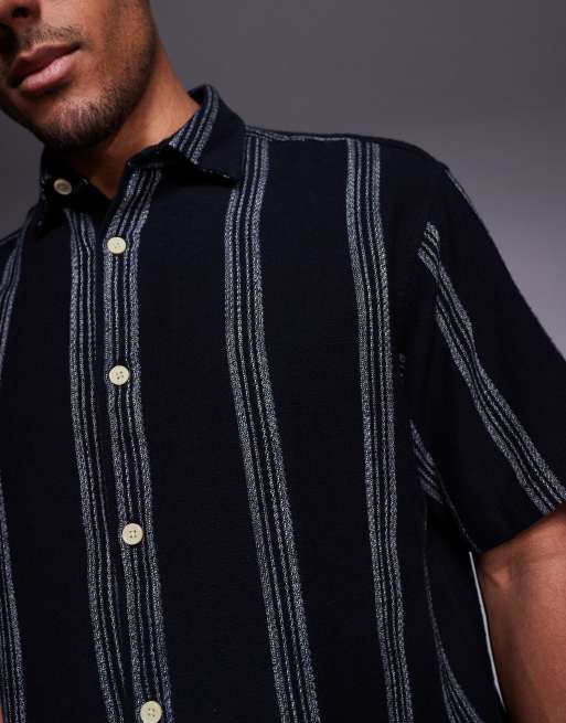 ADPT oversized short sleeve shirt in black stripes , 2 of 4