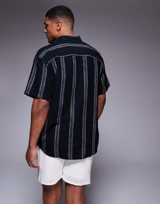 ADPT oversized short sleeve shirt in black stripes , 4 of 4