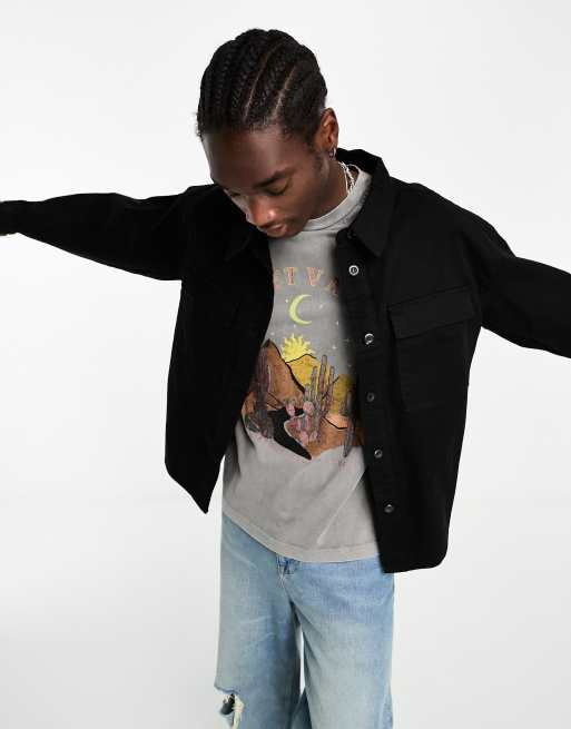 ADPT - Oversized sort overskjorte med firkantet snit i twill