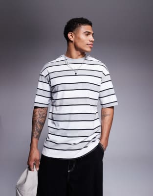 oversized stripe T-shirt in gray/black/white-Multi