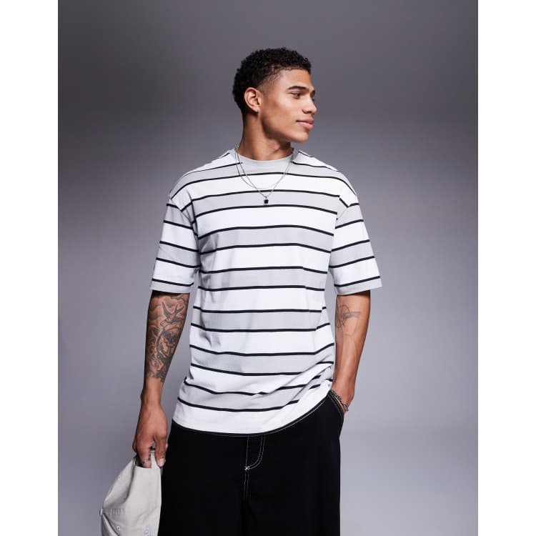 ADPT oversized stripe T-shirt in gray/black/white | ASOS