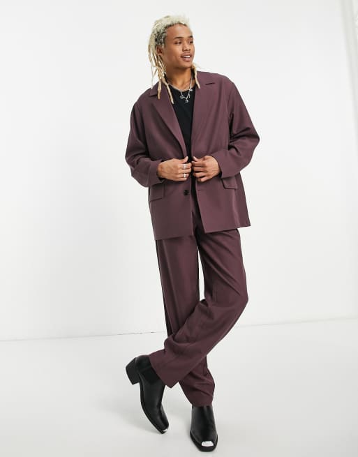 ADPT oversized suit jacket in burgandy ASOS