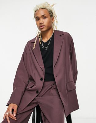 oversized suit jacket in burgundy-Red