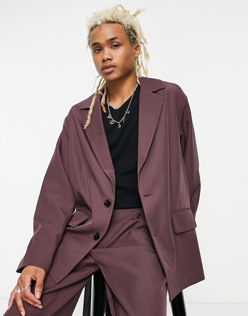 oversized suit jacket in burgundy-Red