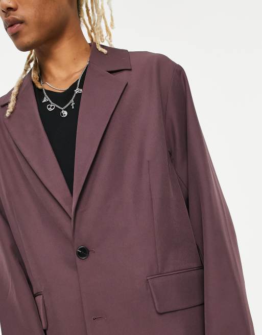 ASOS DESIGN regular suit jacket in burgundy pinstripe