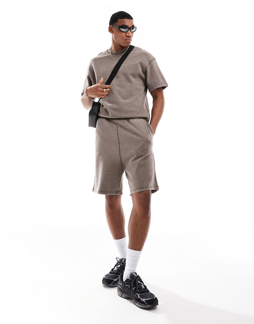 Adpt Oversized Sweat Shorts In Washed Beige - Part Of A Set-neutral
