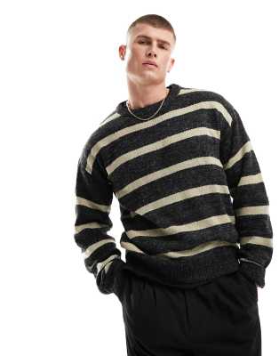 Adpt Oversized Sweater With Beige Stripes-black