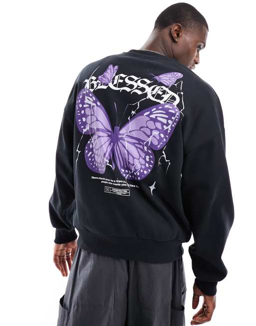 ADPT - Oversized sweatshirt met vlinderprint op de achterkant in zwart