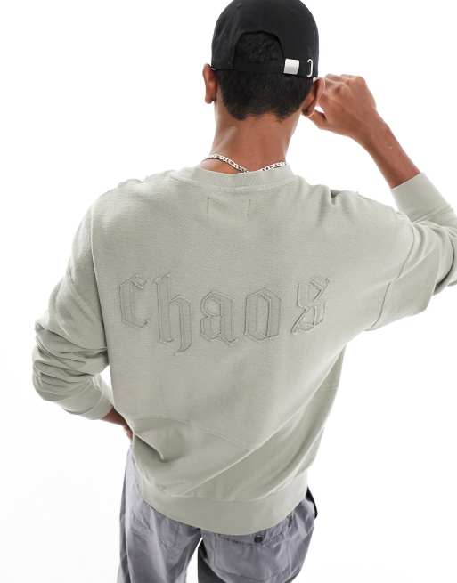 ADPT - Oversized sweatshirt met wassing en gestikt detail in saliegroen, 4 van 4