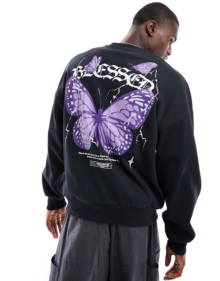 Adpt Oversized Sweatshirt With Butterfly Back Print In Black